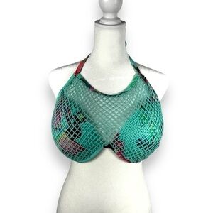 4 for $40 SALE! Shade & Shore Mesh Halter Bikini Top, Teal/Pink Floral, Size 38D